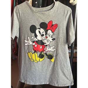 Disney Mickey & Minnie Mouse Graphic T-Shirt Grey Cotton Casual‎ Tee